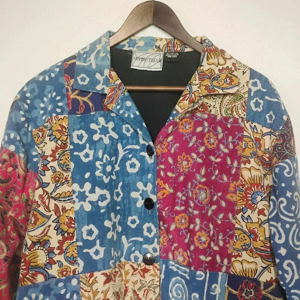 Vintage Silver Stream Patchwork Boxy Relaxed Fit … - image 4